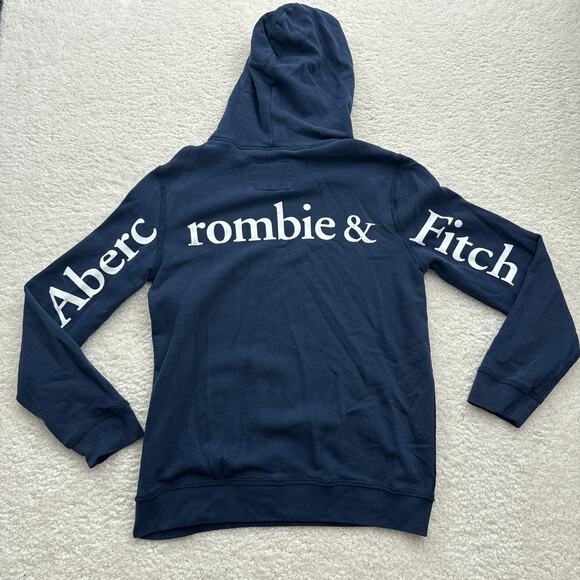 Abercrombie & Fitch Spellout Hoodie Mens Size Small Y2K Navy Blue - Picture 1 of 8